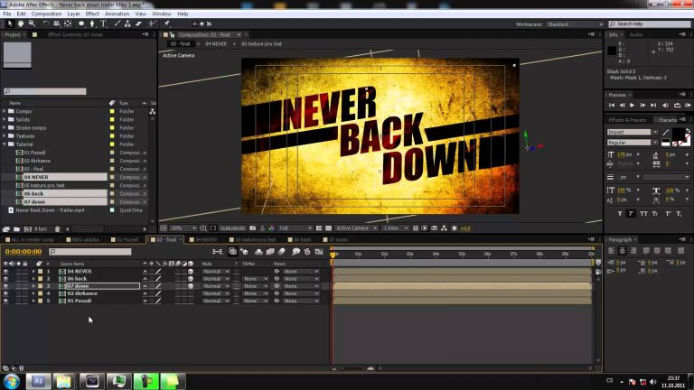 CZTUTORIÁL – After Effects 054 – Never Back Down trailer titles část 3.