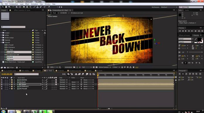 CZTUTORIÁL – After Effects 054 – Never Back Down trailer titles část 3.