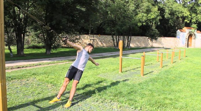 TRX príťahy jednej paže s vytočením trupu